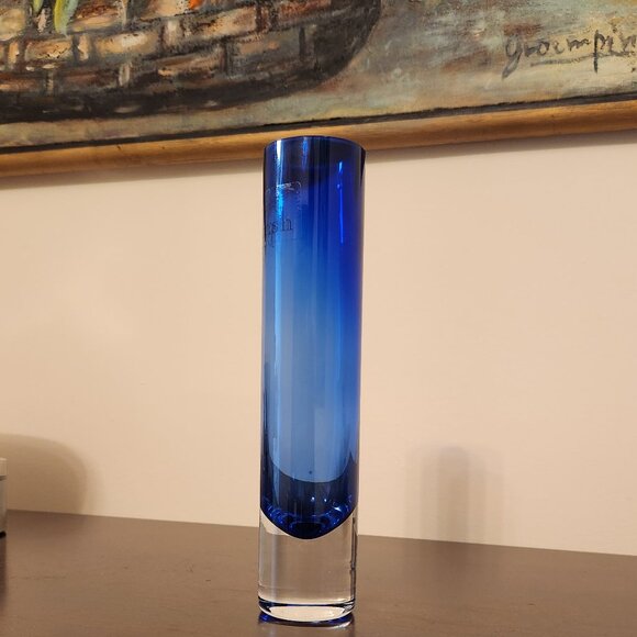 Badash Handmade Cobalt Blue Sleek Glass Cylinder Bud Flower Vase Thick Bottom - Picture 5 of 11